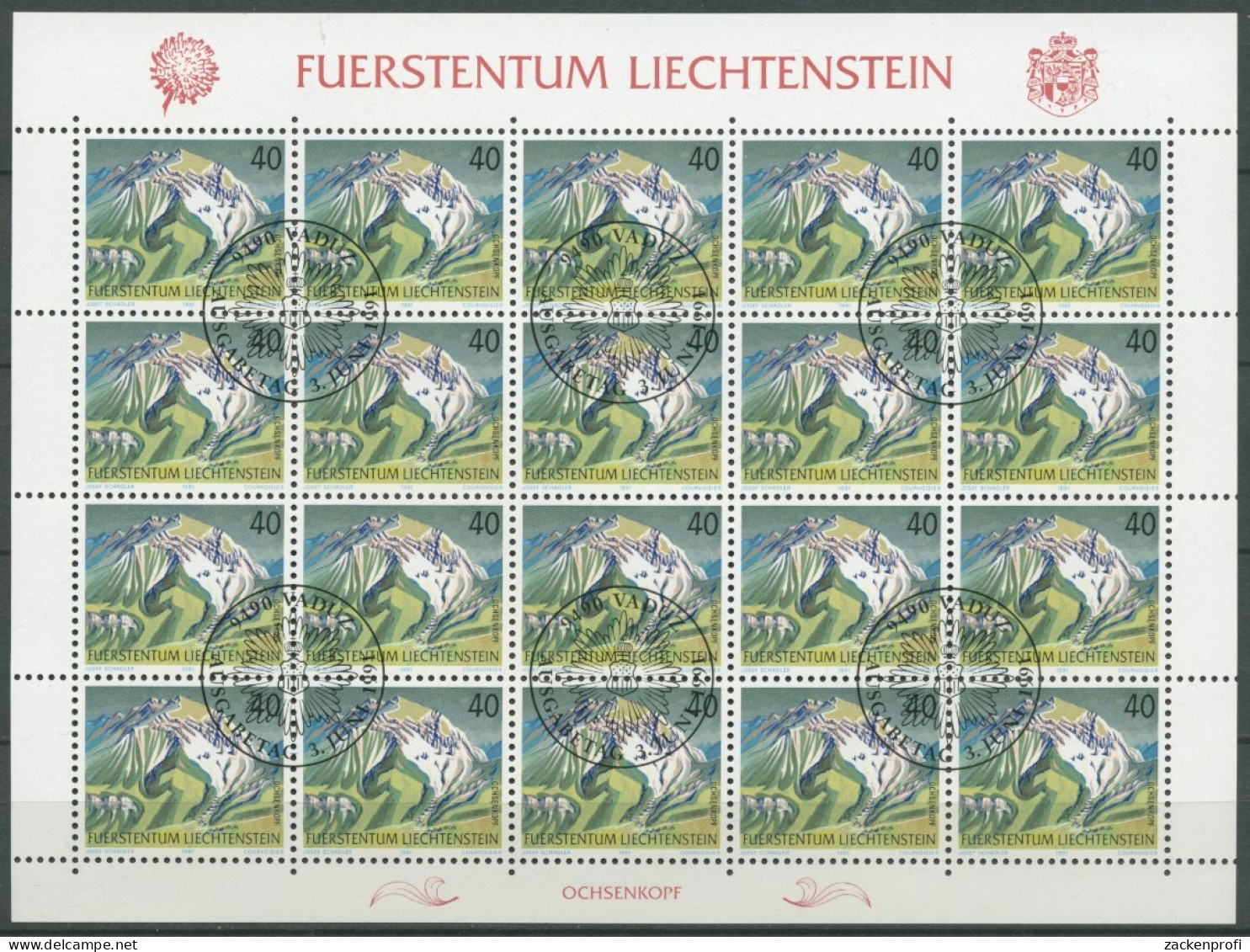 Liechtenstein 1991 Freimarken Berge 1023 Bogen Gestempelt (C16327) - Blocks & Sheetlets & Panes