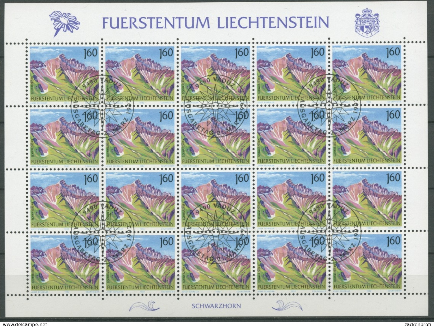 Liechtenstein 1992 Freimarken Berge 1038 Bogen Gestempelt (C16332) - Blocks & Sheetlets & Panes