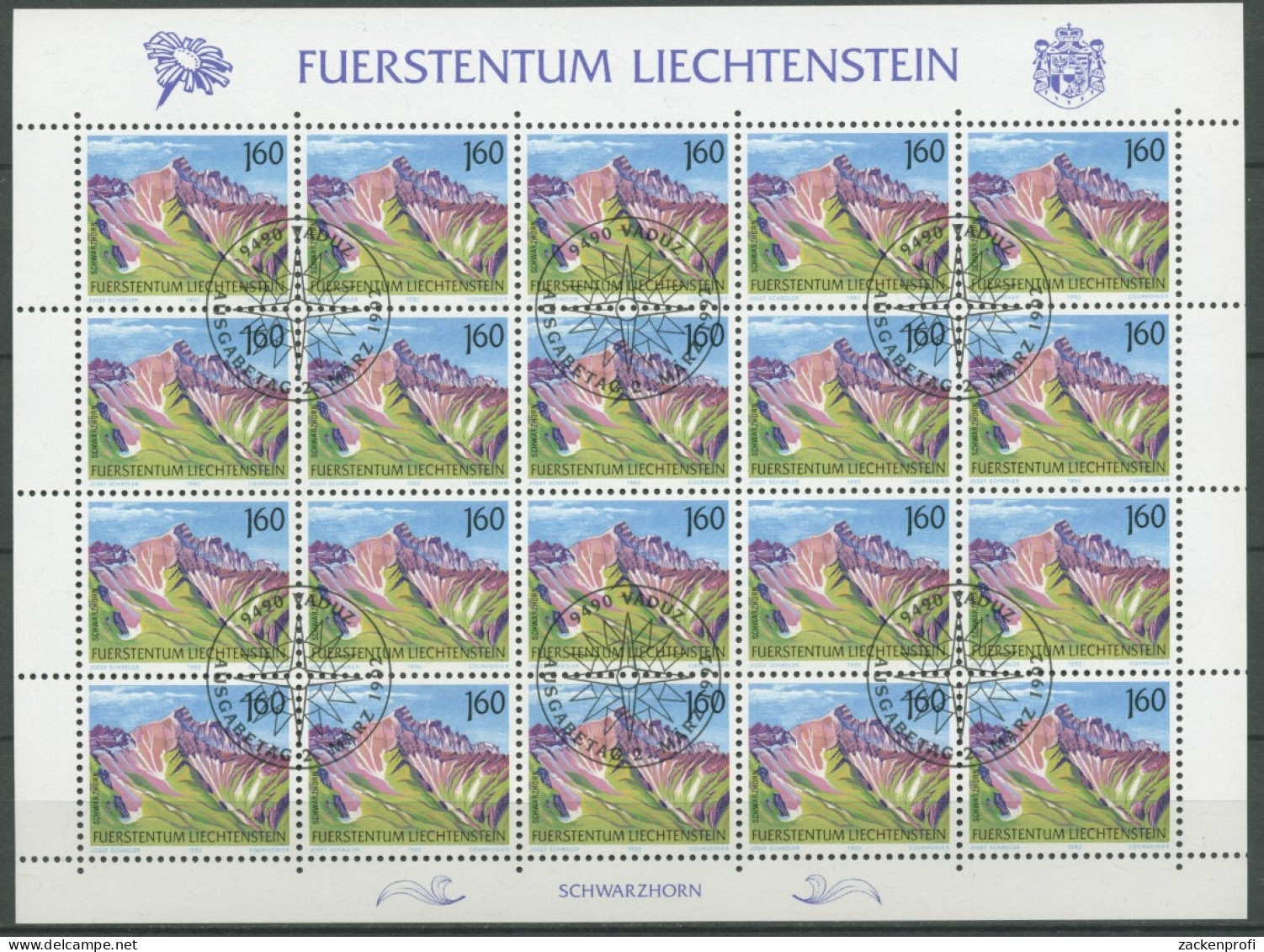Liechtenstein 1992 Freimarken Berge 1038 Bogen Gestempelt (C16332) - Blocs & Feuillets