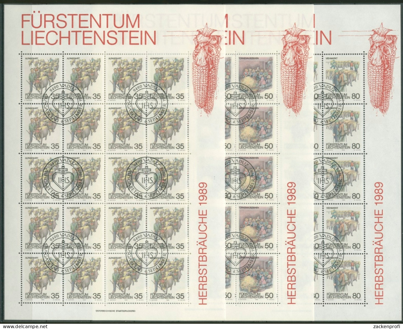 Liechtenstein 1989 Herbstbräuche Bogensatz 971/73 Gestempelt (C16313) - Blokken