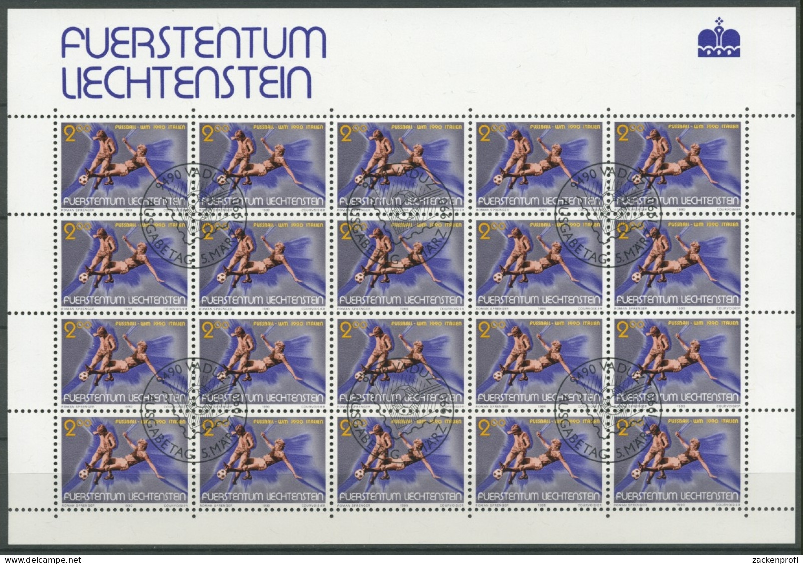 Liechtenstein 1990 Fußball WM Italien 987 Bogen Gestempelt (C16318) - Blocks & Sheetlets & Panes