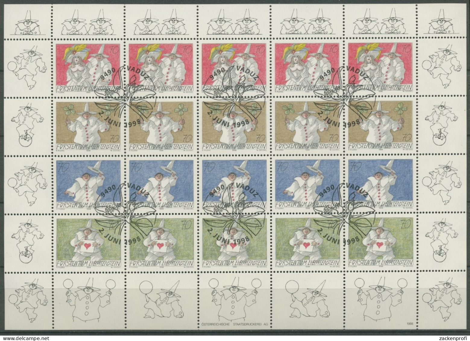 Liechtenstein 1998 Grußmarken 1173/76 ZD-Bogen Gestempelt (C16342) - Blokken