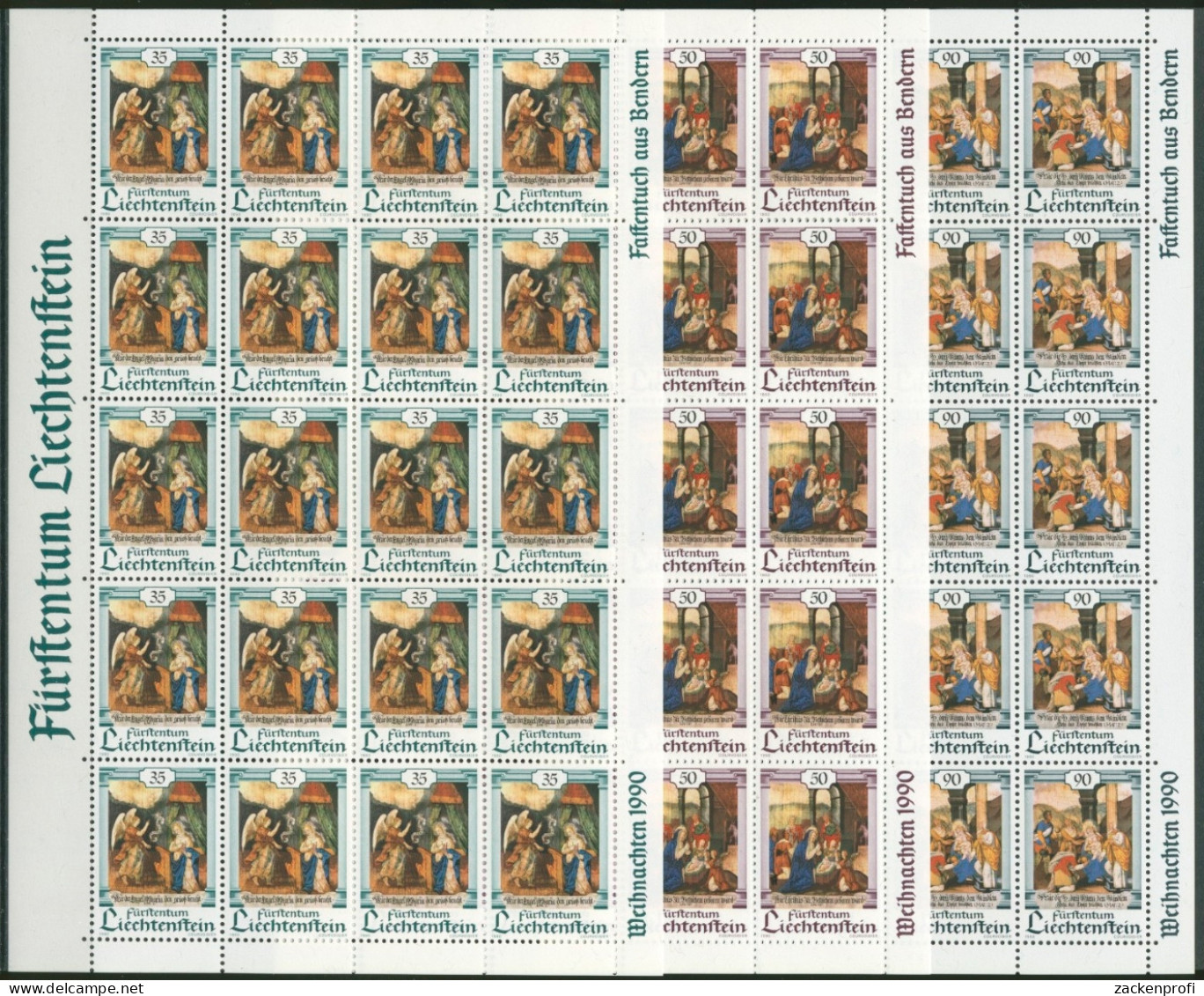 Liechtenstein 1990 Weihnachten Bogensatz 1005/07 Postfrisch (C16323) - Blocks & Sheetlets & Panes