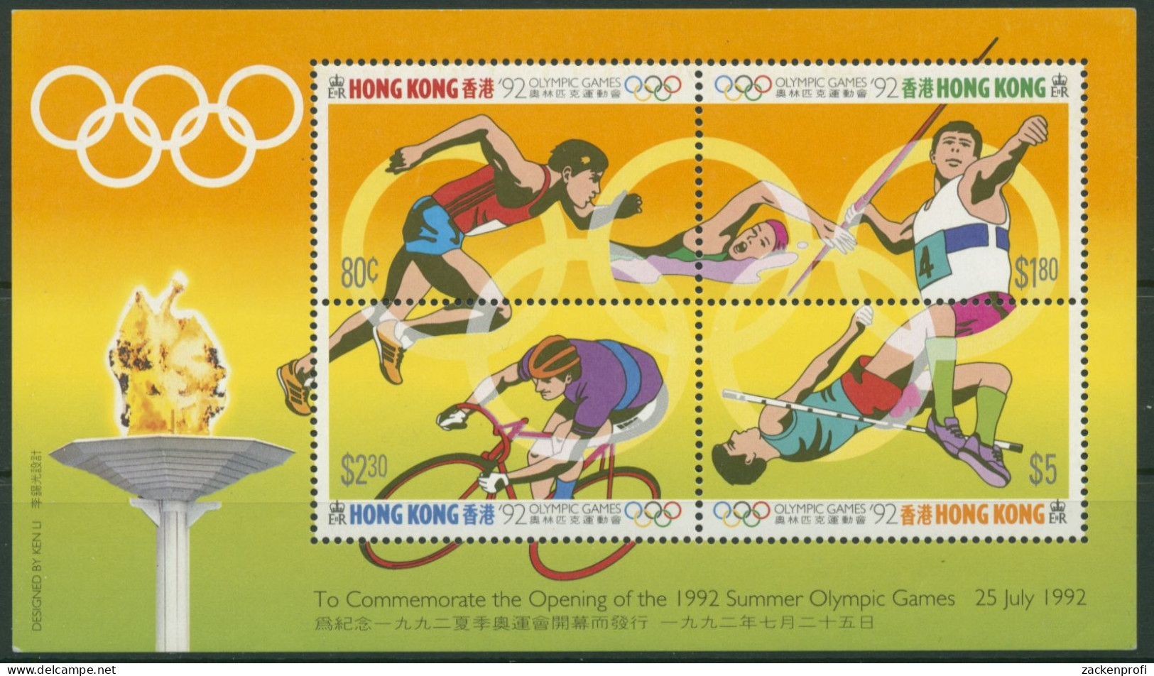 Hongkong 1992 Eröffnung Der Olympiade In Barcelona Block 23 Postfrisch (C30071) - Blocks & Sheetlets
