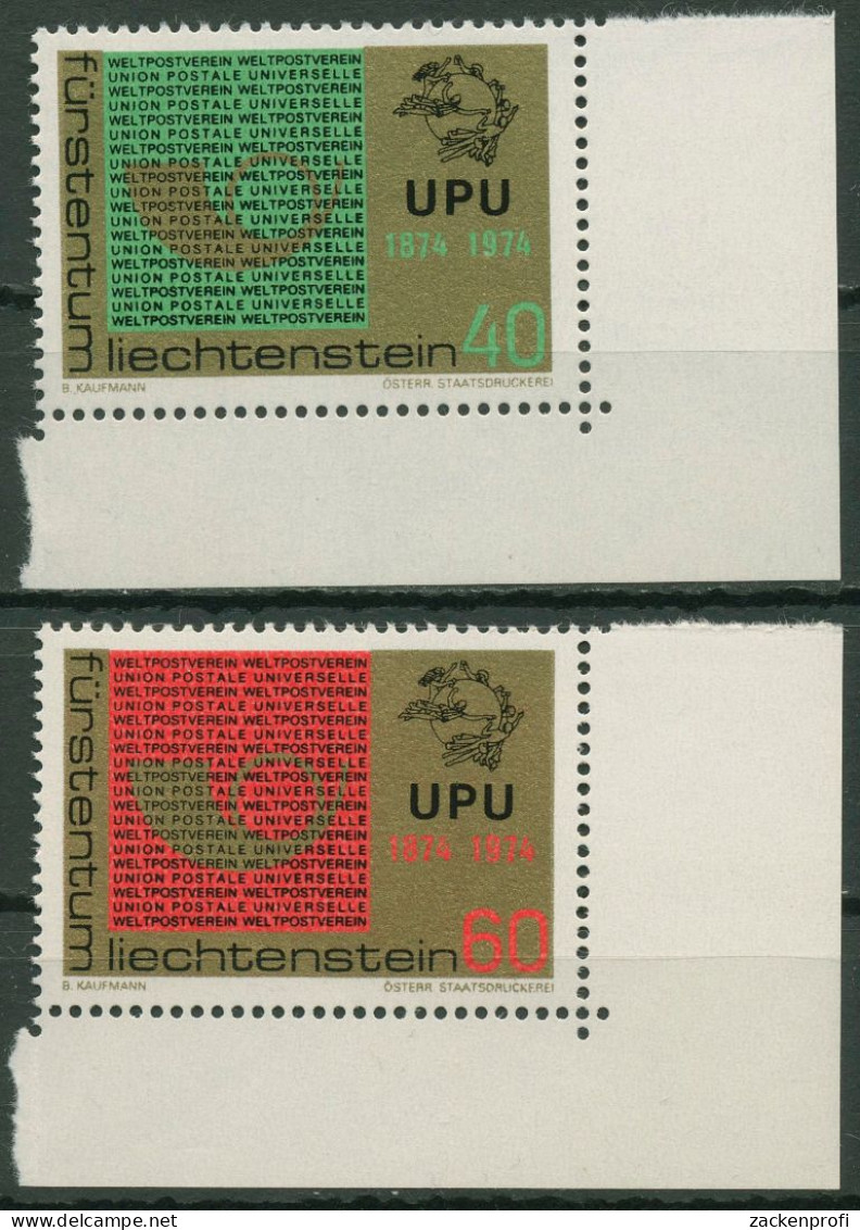 Liechtenstein 1974 Weltpostverein UPU Posthorn Emblem 607/08 Ecke Postfrisch - Nuovi