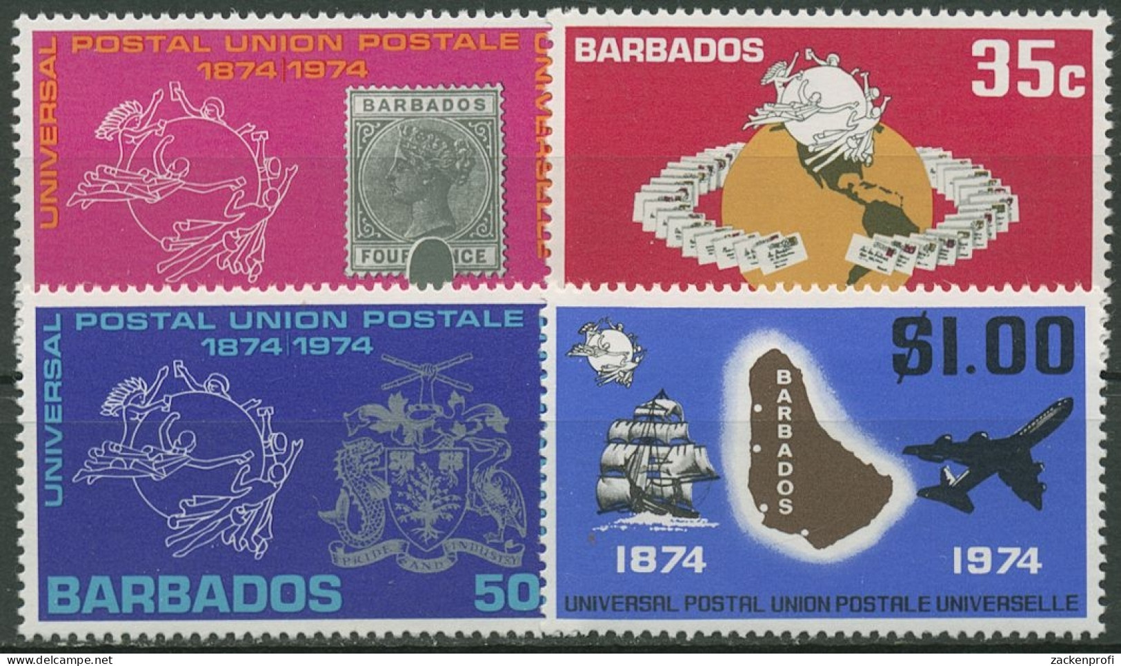 Barbados 1974 Weltpostverein UPU 381/84 Postfrisch - Barbades (1966-...)