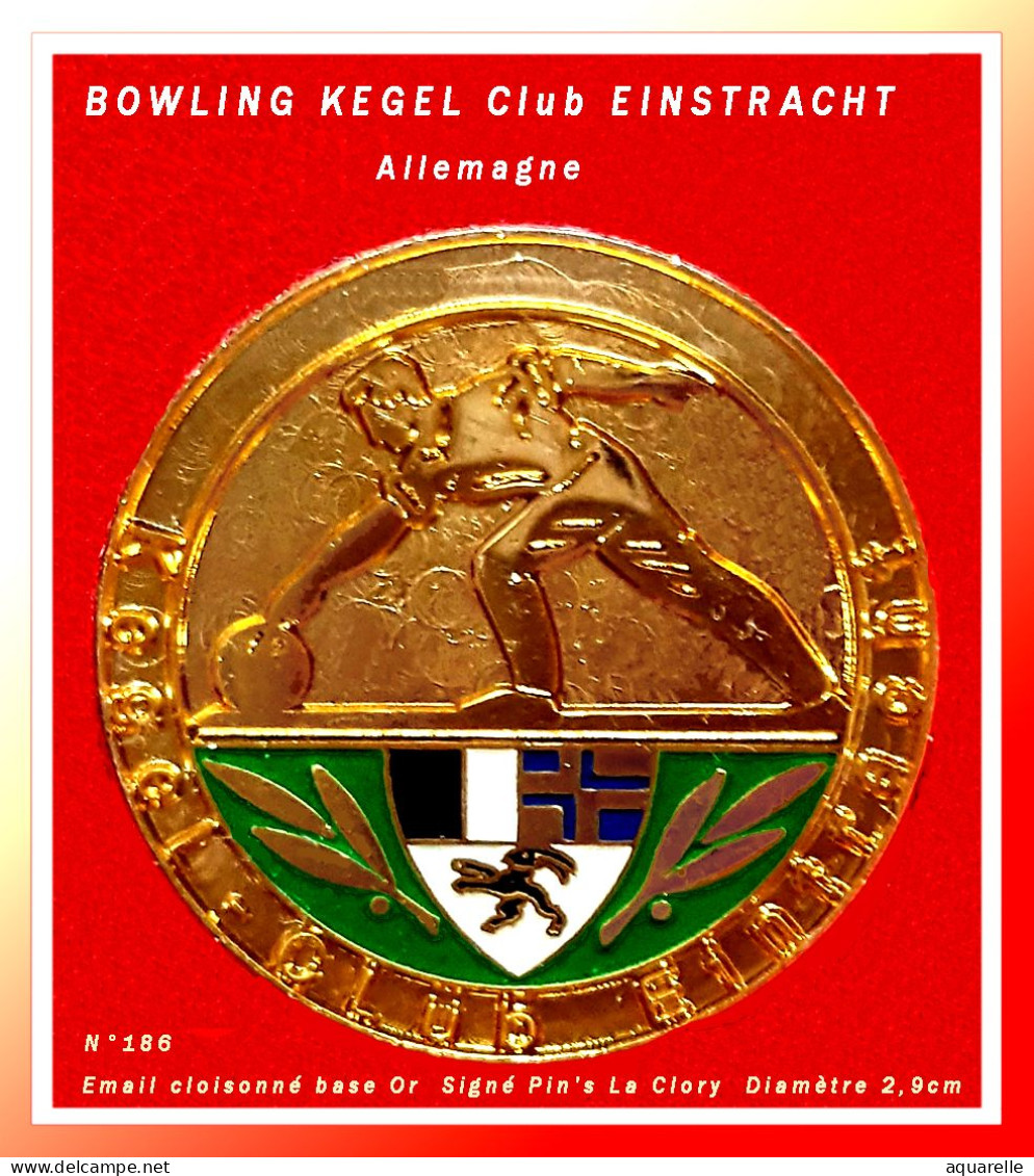 SUPER PIN'S BOWLING : CLUB D'EINTRANCHE De KESEL"Numéroté N°186", Base Or Vernissé" Diamètre 2,8 Cm - Bowling