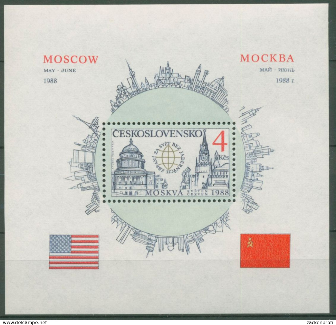Tschechoslowakei 1988 R.Reagan In Moskau, Kreml Block 82 A Postfrisch (C62833) - Blocks & Sheetlets