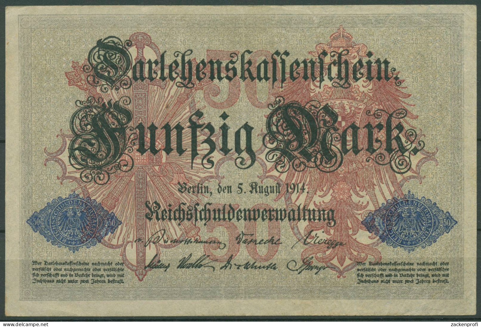Dt. Reich 50 Mark 1914, Ro 50 B Leicht Gebraucht (K844) - 50 Mark