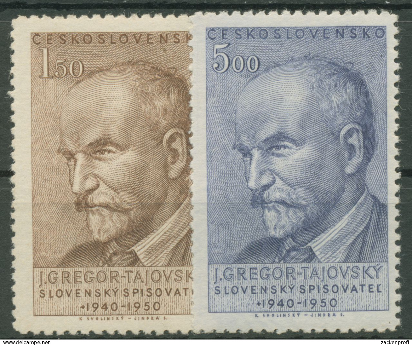 Tschechoslowakei 1950 Schriftsteller Josef Gregor-Tajovsky 636/37 Postfrisch - Unused Stamps