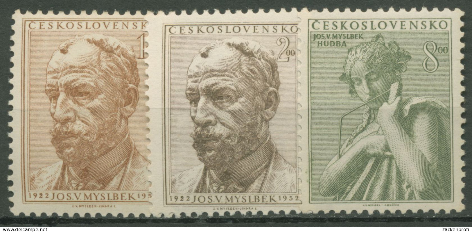 Tschechoslowakei 1952 Bildhauer Josef Myslbek "Die Musik" 734/36 Postfrisch - Unused Stamps