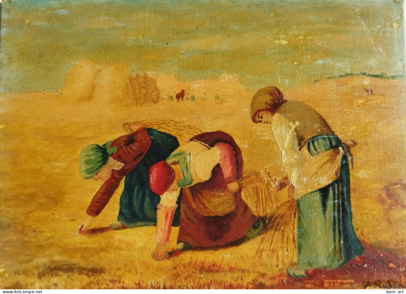 A. Rubin. Copie Ancienne Du Tableau "Les Glaneuses" De François Millet Sur Carton George Rowney London England - Olieverf