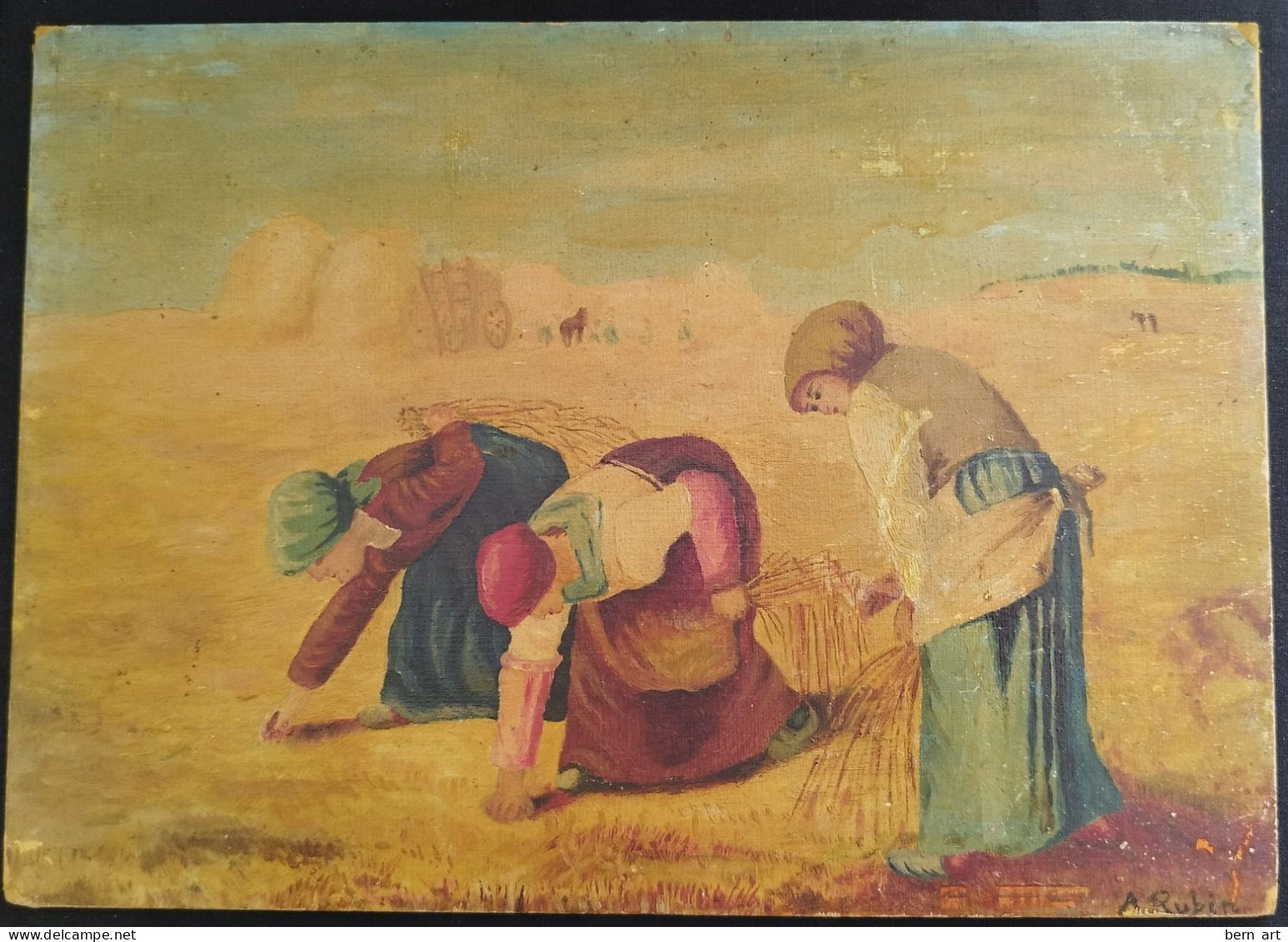 A. Rubin. Copie Ancienne Du Tableau "Les Glaneuses" De François Millet Sur Carton George Rowney London England - Huiles