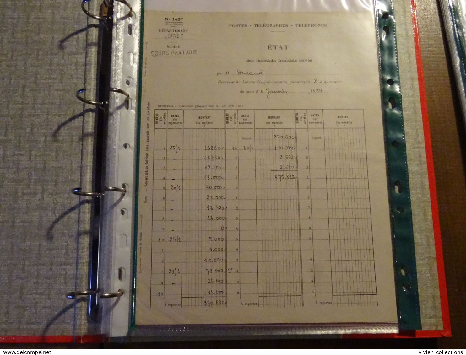 France Cours D'instruction Cours Pratique Orléans Loiret 1954 état Des Mandats Français Payés Signé Du Receveur - Corsi Di Istruzione