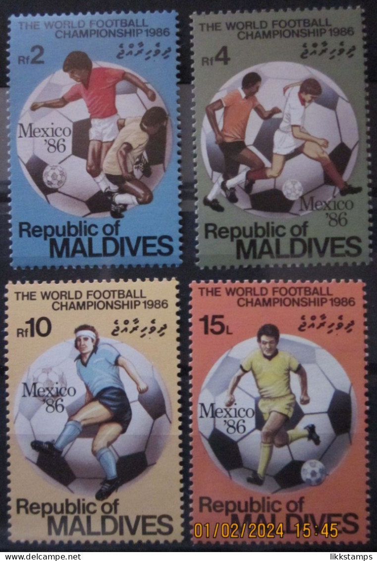 MALDIVES 1986 ~ S.G. 1174 - 1177 ~ WORLD CUP FOOTBALL CHAMPIONSHIP. ~  MNH #03464 - Maldive (1965-...)