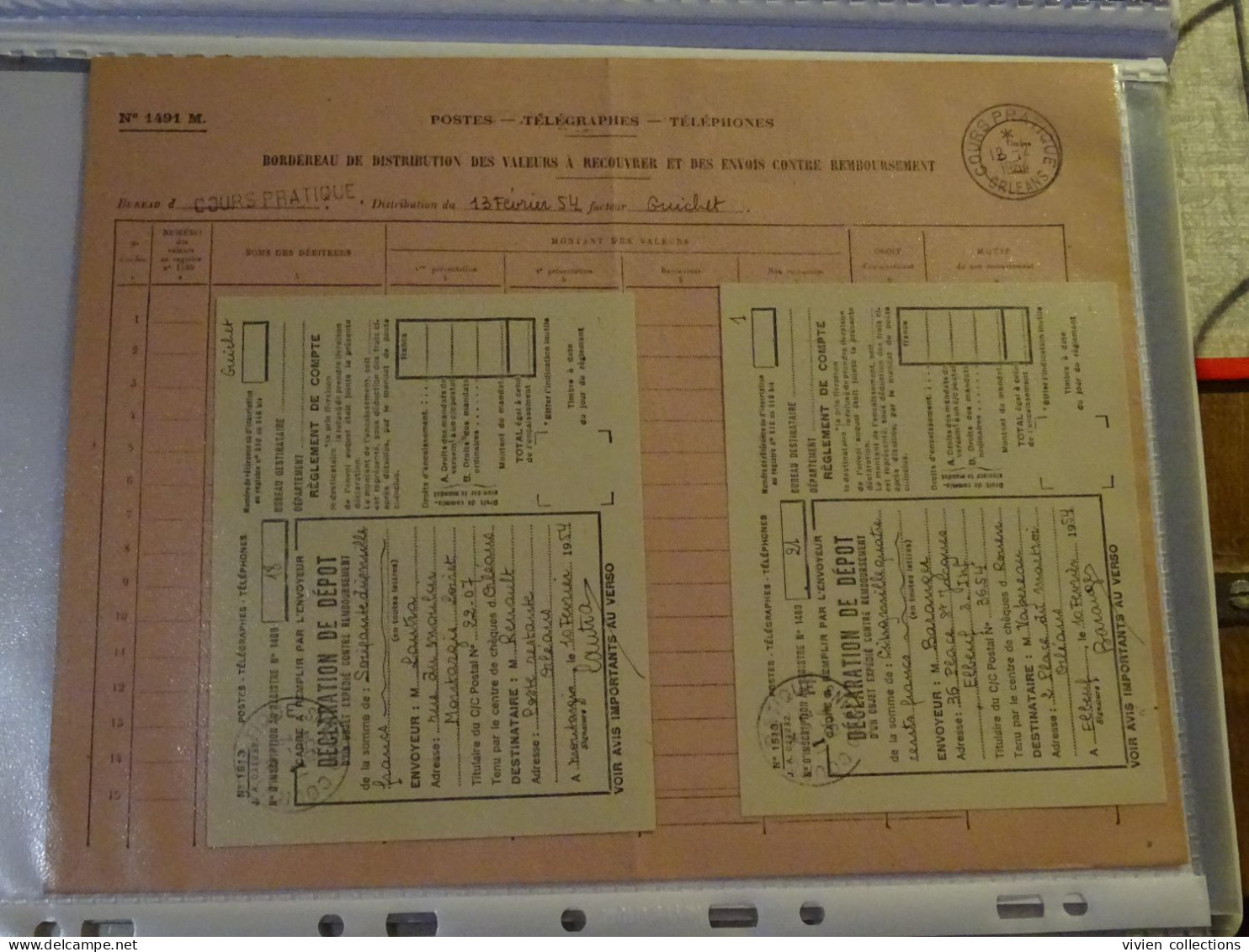 France Cours D'instruction Pratique Orléans 1954 Bordereau Déclaration Et Dépôt Contre Remboursement Elbeuf Et Montargis - Cursussen