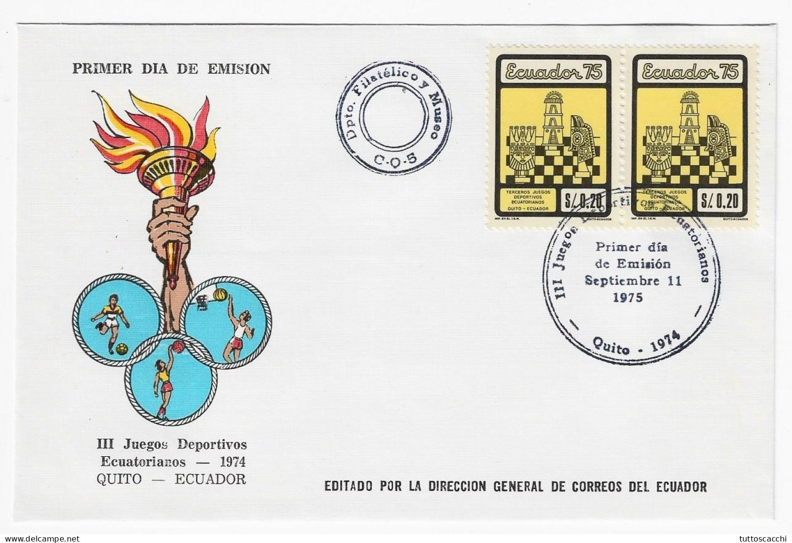 CHESS FDC Ecuador 1975 - 2 Stamps - Chess