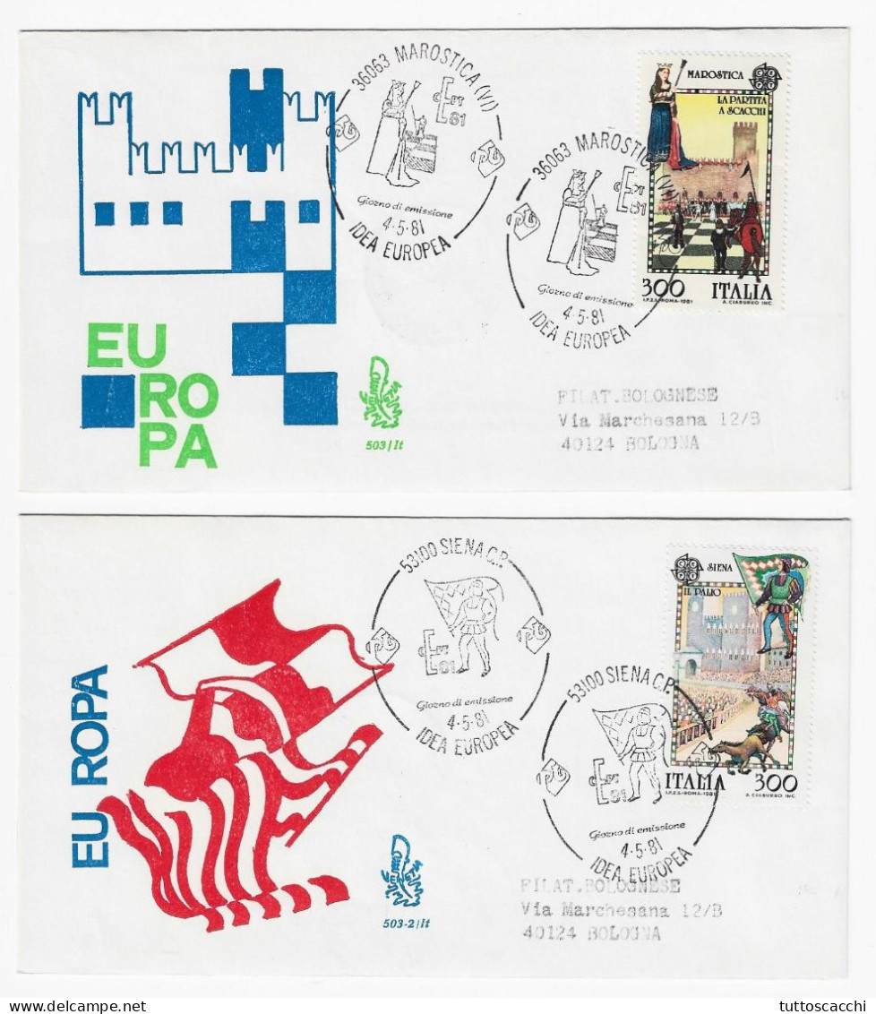 CHESS FDC Italy 1981 - 2 Envelopes, Marostica + Siena - Schaken