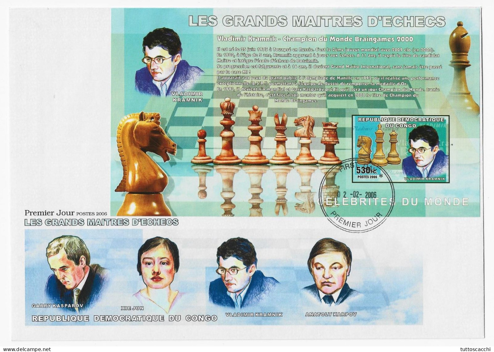 CHESS FDC Congo 2006 - Big Size, Sheet Vladimir Kramnik - Schach