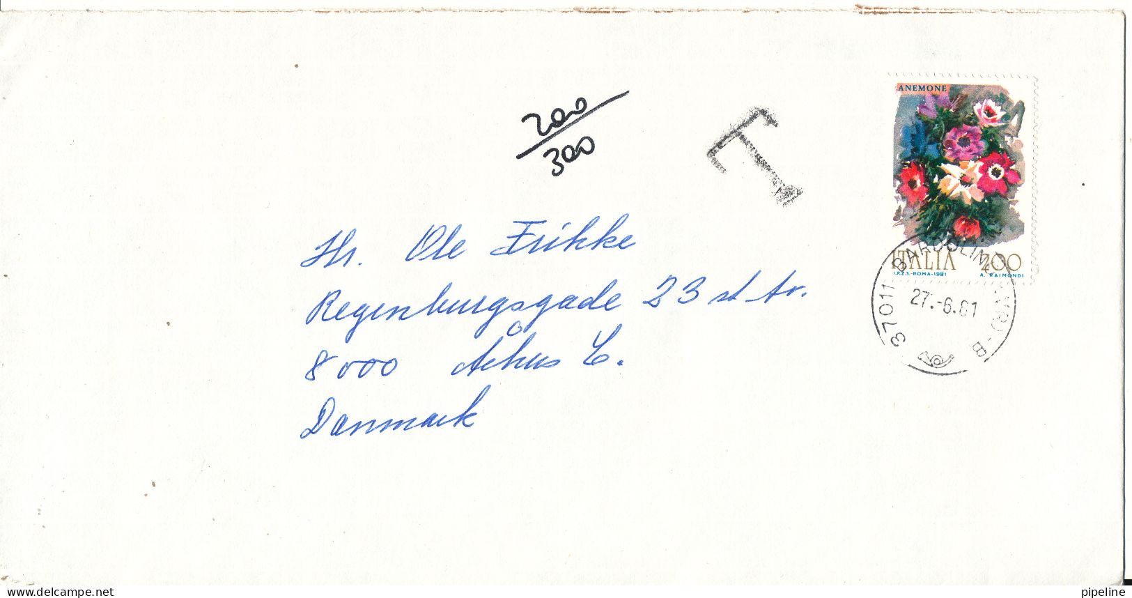 Italy Underpaid Cover With Postal Due T Sent To Denmark Bardolino 27-6-1981 - 1981-90: Marcophilia