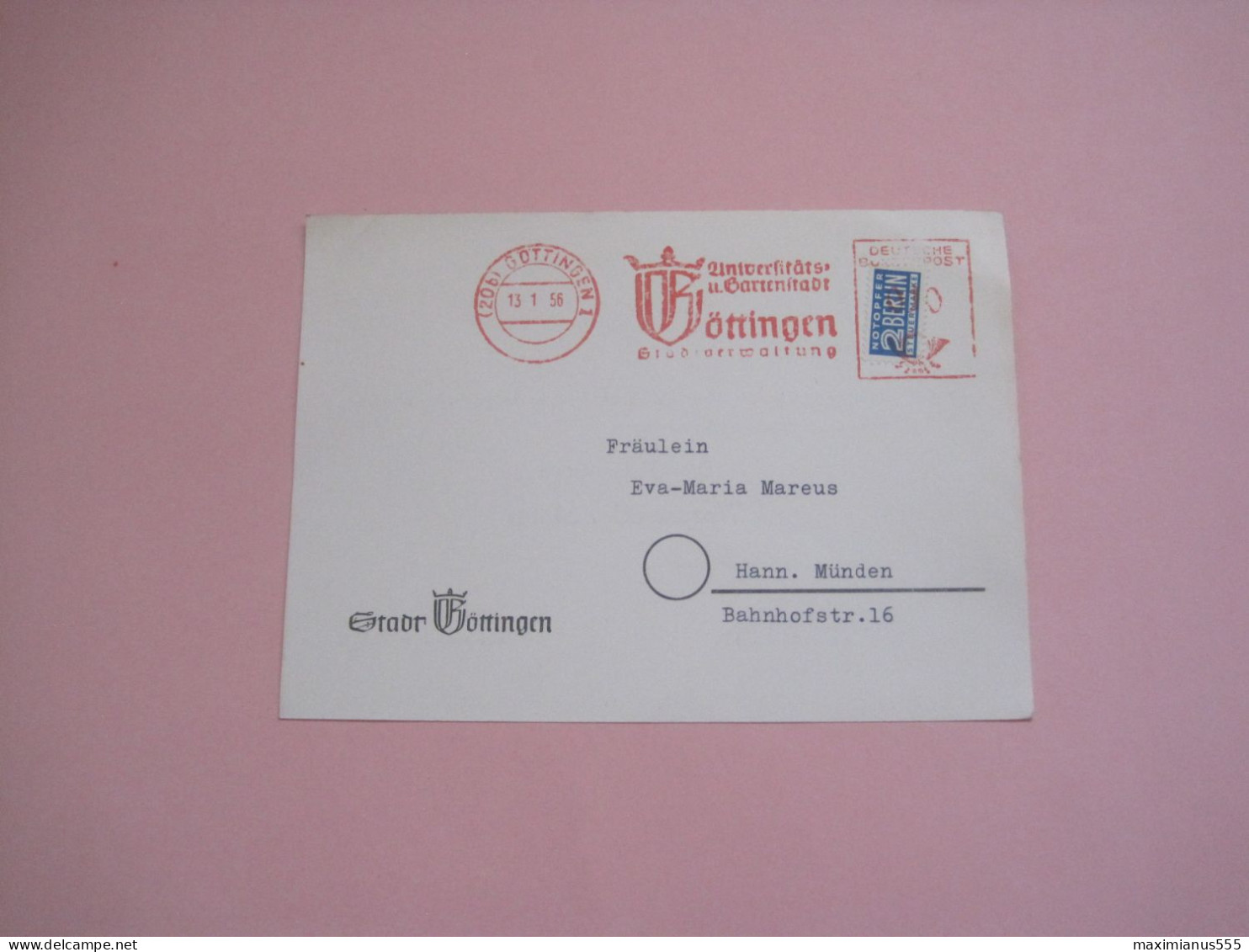 Germany Postcarte Sent To Germany 1956 - Usados