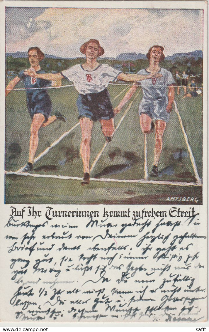 Kunst-AK Läuferinnen, "Auf Ihr Turnerinnen, Kommt Zum Frohen Streit" 1928 Von Otto Amtsberg - Atletiek