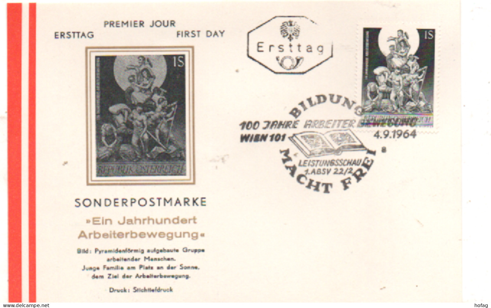 Österreich 1964 MiNr.: 1172 Arbeiterbewegung Postkarte Ersttag FDC  Scott: 737 YT: 1009 Sg: 1436 - FDC