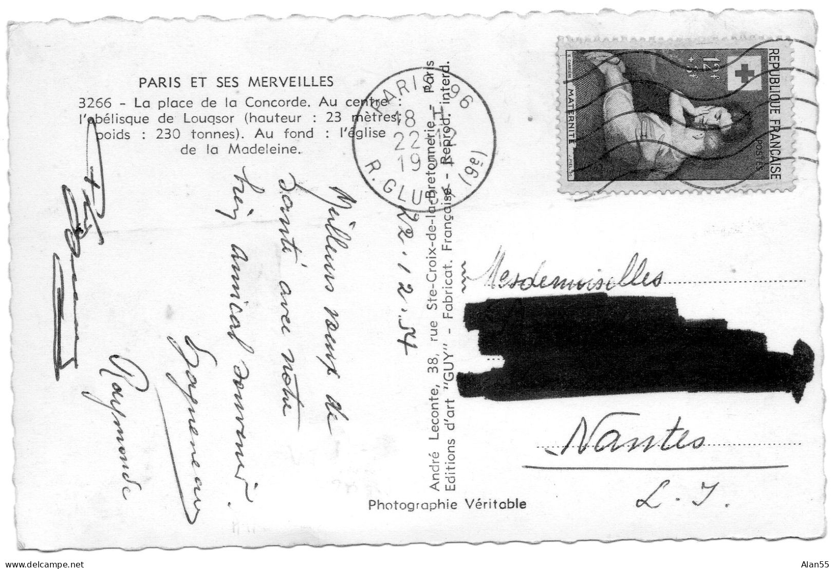 FRANCE.1954. "CROIX-ROUGE - "MATERNITE" . N°1006 SEUL SUR CARTE POSTALE. - Rotes Kreuz
