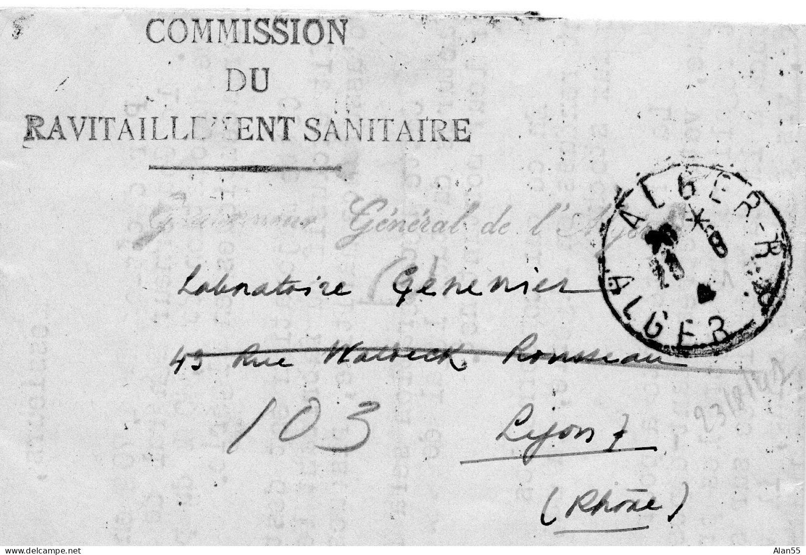 ALGERIE.1941.L.A.C. RARE.FRANCHISE MILITAIRE "COMMISSION DU RAVITAILLEMENT SANITAIRE". - Brieven En Documenten