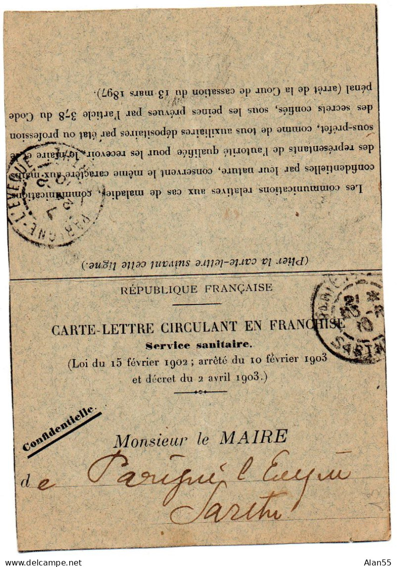 FRANCE.1910.FRANCHISE. CARTE-LETTRE SERVICE SANITAIRE.DEPARTEMENT DE LA SARTHE (72) - Burgerlijke Brieven Zonder Portkosten