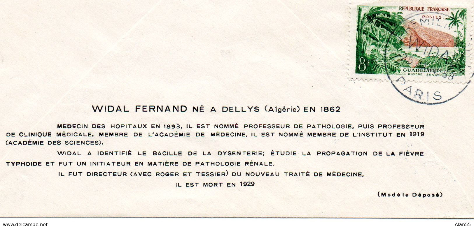FRANCE.1958.  "FERNAND WIDAL".Complément Affr.8F "GUADELOUPE".FDC - Médecine