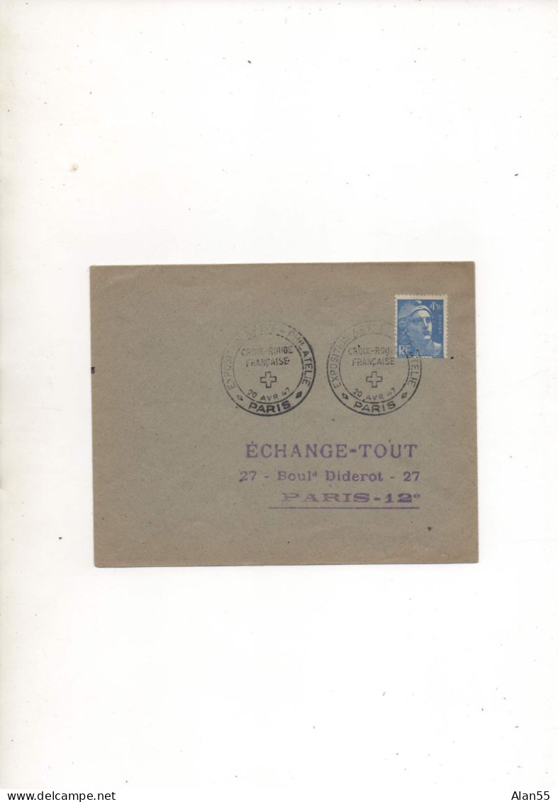 FRANCE.1947.N°718A."MARIANNE GANDON" SEUL S/LETTRE."EXPOS ".ART ET PHILATELIE".CROIX-ROUGE. - 1945-54 Marianne De Gandon