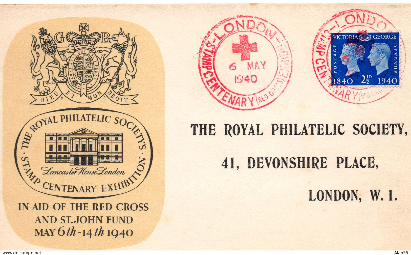 GRANDE-BRETAGNE.1940.  FDC "STAMP CENTENARY (RED CROSS)"LONDON.(CROIX-ROUGE). - ....-1951 Vor Elizabeth II.