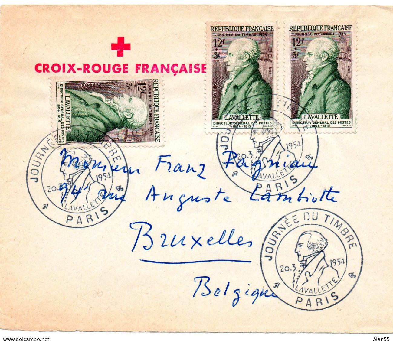 FRANCE.1954. "LAVALLETTE" .JOURNEE DU TIMBRE". LETTRE POUR LA BELGIQUE. - Tag Der Briefmarke