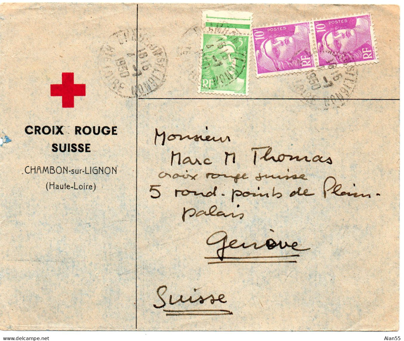 FRANCE.1950.TYPE "MARIANNE". CROIX-ROUGE SUISSE En FRANCE.Lettre  Pour La SUISSE. - Red Cross