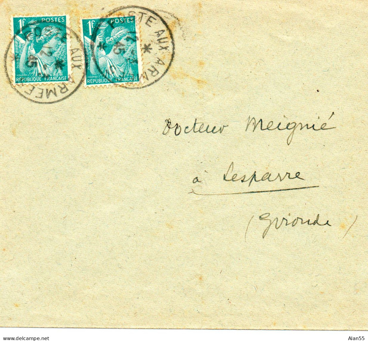 FRANCE.1945. TYPE "IRIS" Sur LETTRE C.A.D. "POSTE AUX ARMEES" . - 1939-44 Iris