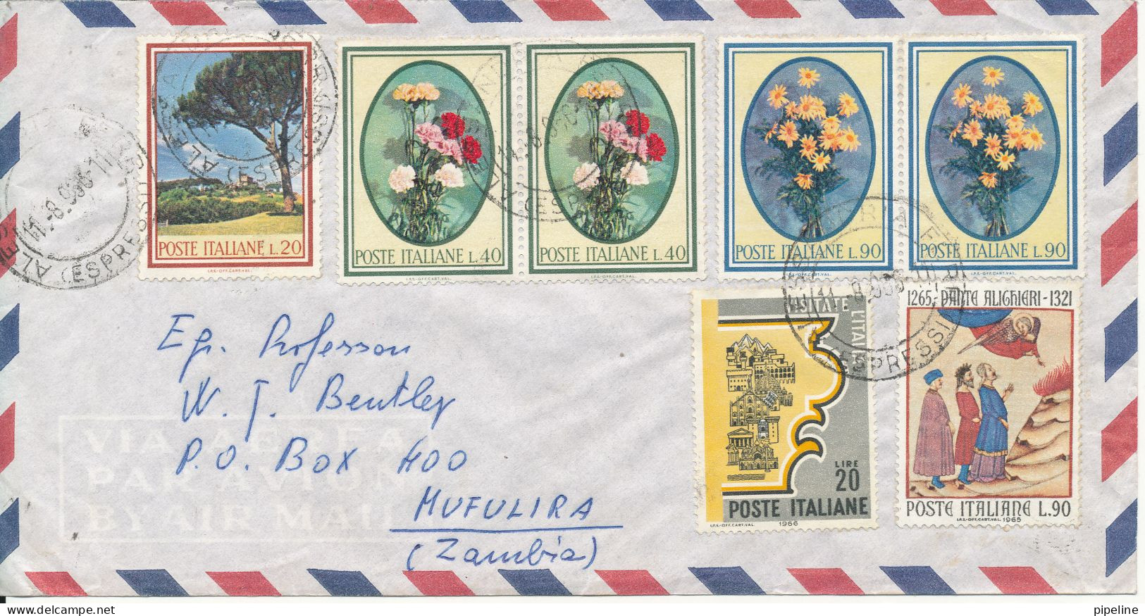 Italy Air Mail Cover Sent To Zambia 11-8-1966 - Poste Aérienne