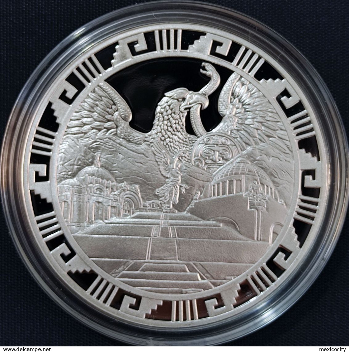 MEXICO Mint MEXICAN LANDSCAPE & WINGED VICTORY Deep Cameo Luxury .999 Silver Oz. PROOF Encapsulated - Mexico