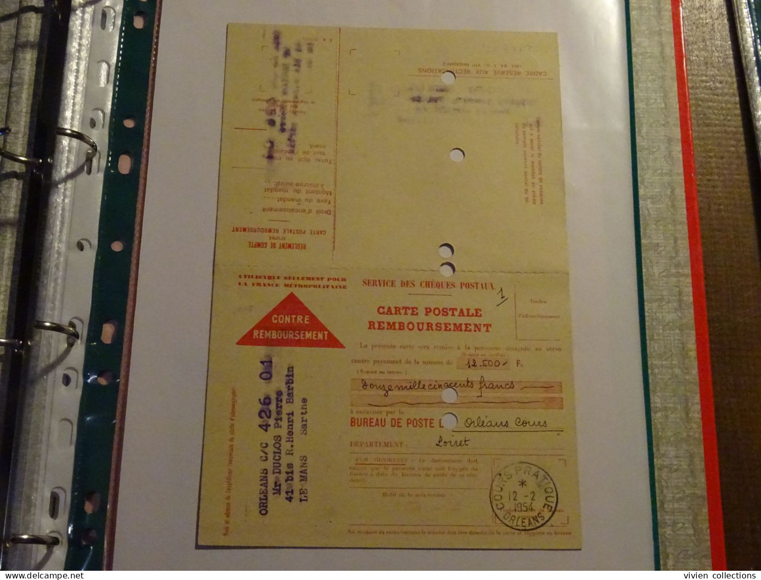 France Cours D'instruction Pratique Orléans 1954 Bordereau Et Carte Contre Remboursement Pour Le Mans - Corsi Di Istruzione