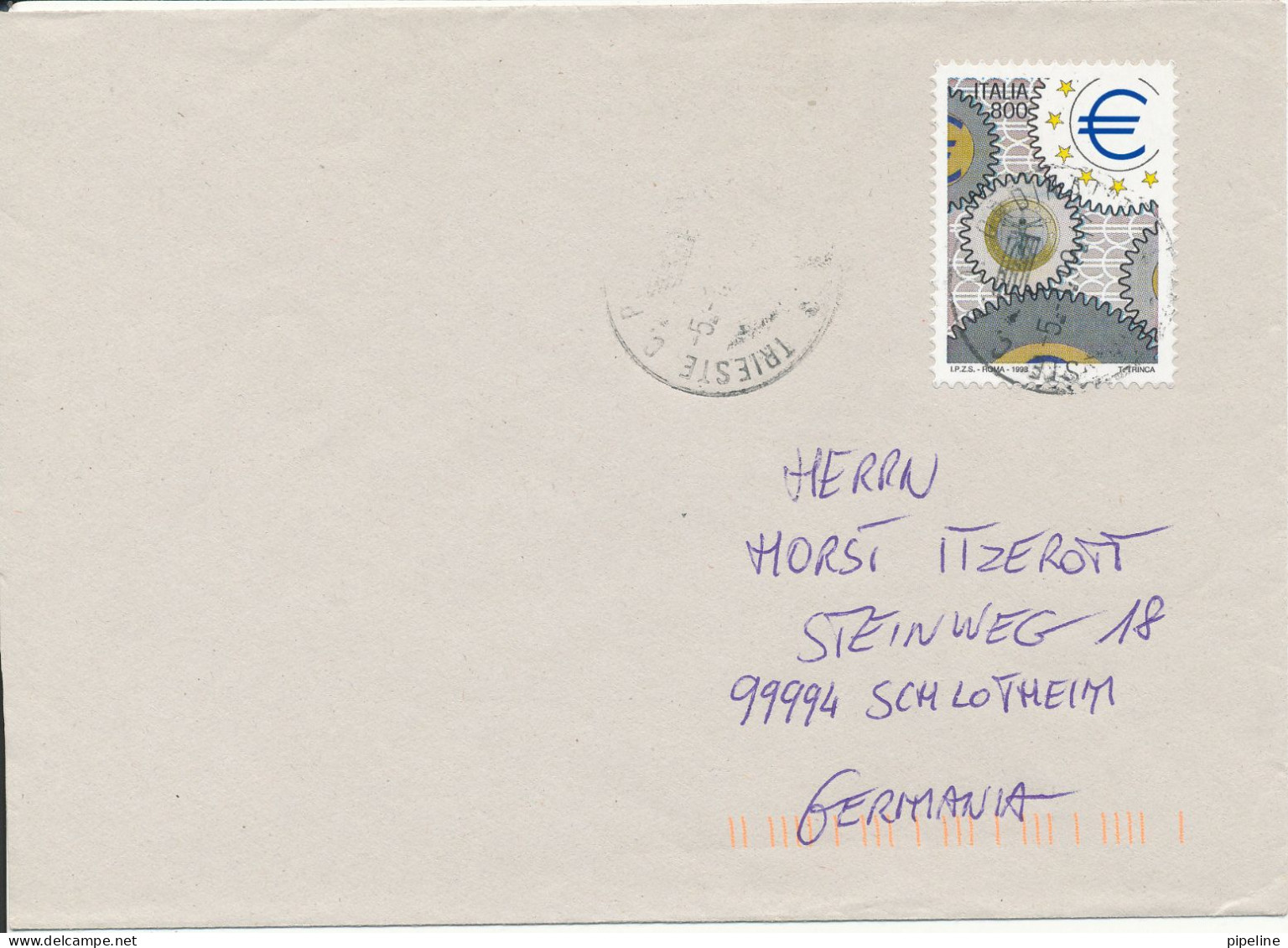 Italy Cover Sent To Germany 5-1-1999 Single Franked - 1991-00: Marcophilia