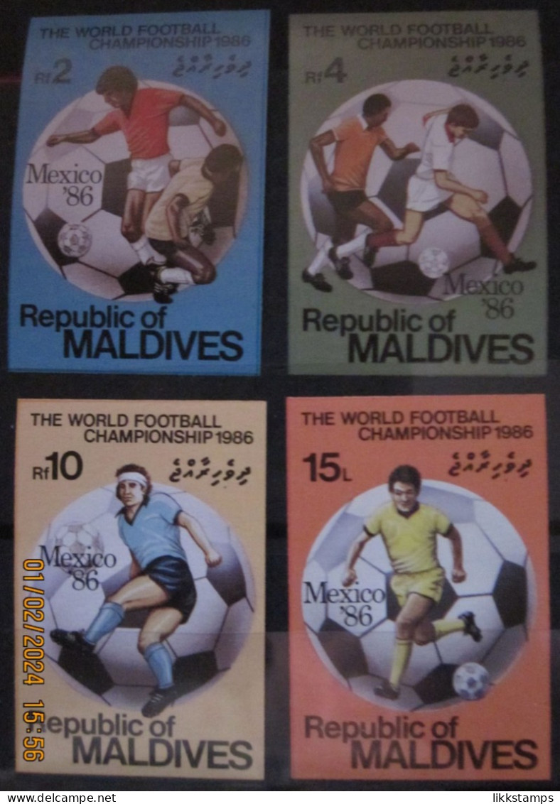 MALDIVES 1986 ~ S.G. 1174 - 1177 IMPERF. ~ WORLD CUP FOOTBALL CHAMPIONSHIP. ~  MNH #03465 - Maldives (1965-...)