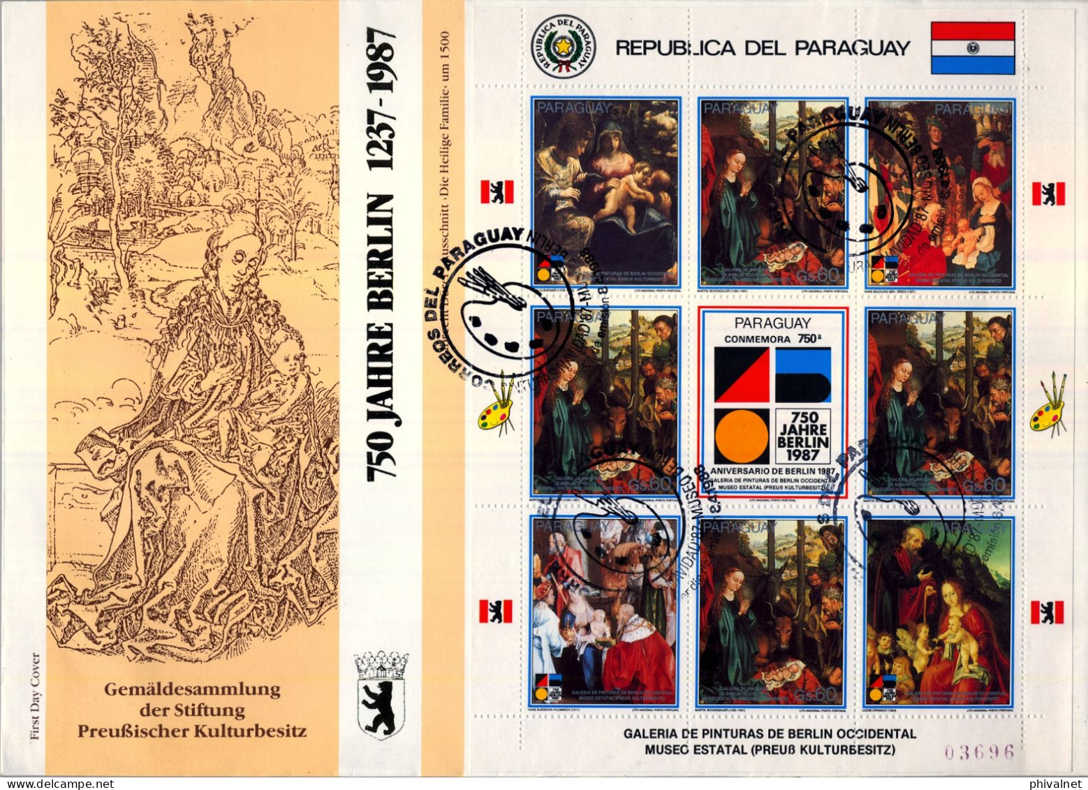 1987  PARAGUAY , SOBRE DE PRIMER DIA , FIRST DAY COVER , 750 ANIVERSARIO DE BERLIN , ARTE , PINTURA , MUSEO - Paraguay