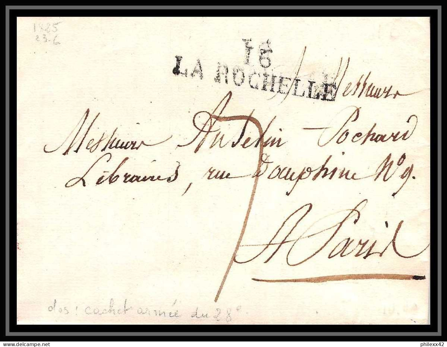 0257 Charente-Maritime Marque Postale La Rochelle 23/6/1825 Cachet ARMEE 28 EME REGIMENT En Roug LAC Lettre Cover France - Army Postmarks (before 1900)