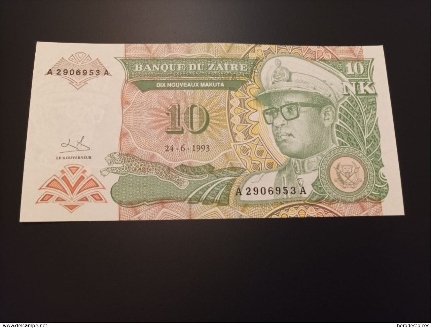 Billete Zaire, 10 Makuta, Año 1993, Serie AA, UNC - Zaïre