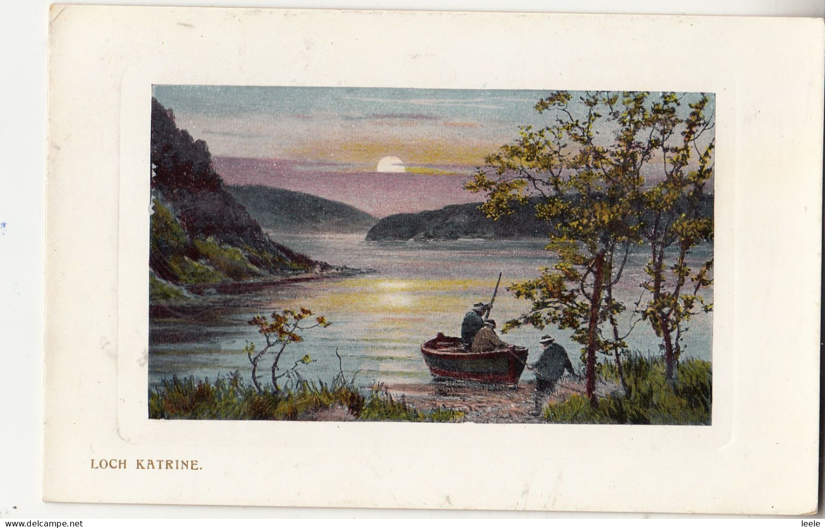 E39. Vintage Postcard. Loch Katrine At Night, Stirlingshire, Scotland. Fishing - Stirlingshire