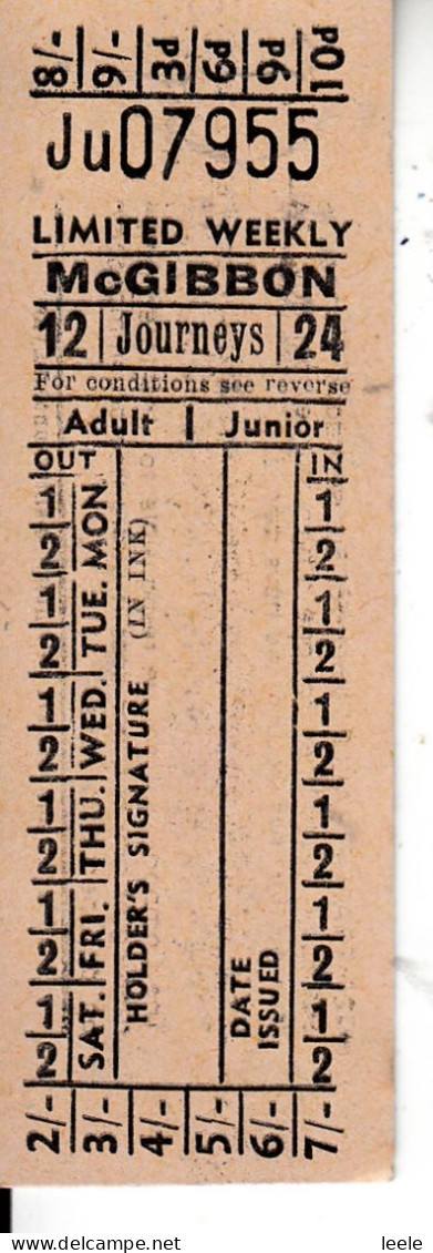 E66. Vintage Weekly Bus Ticket. McGibbon. - Europa