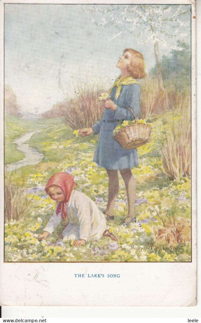 E63. Vintage Medici Postcard. The Lark's Song. By Margaret Tarrant. Children Picking Flowers - Software