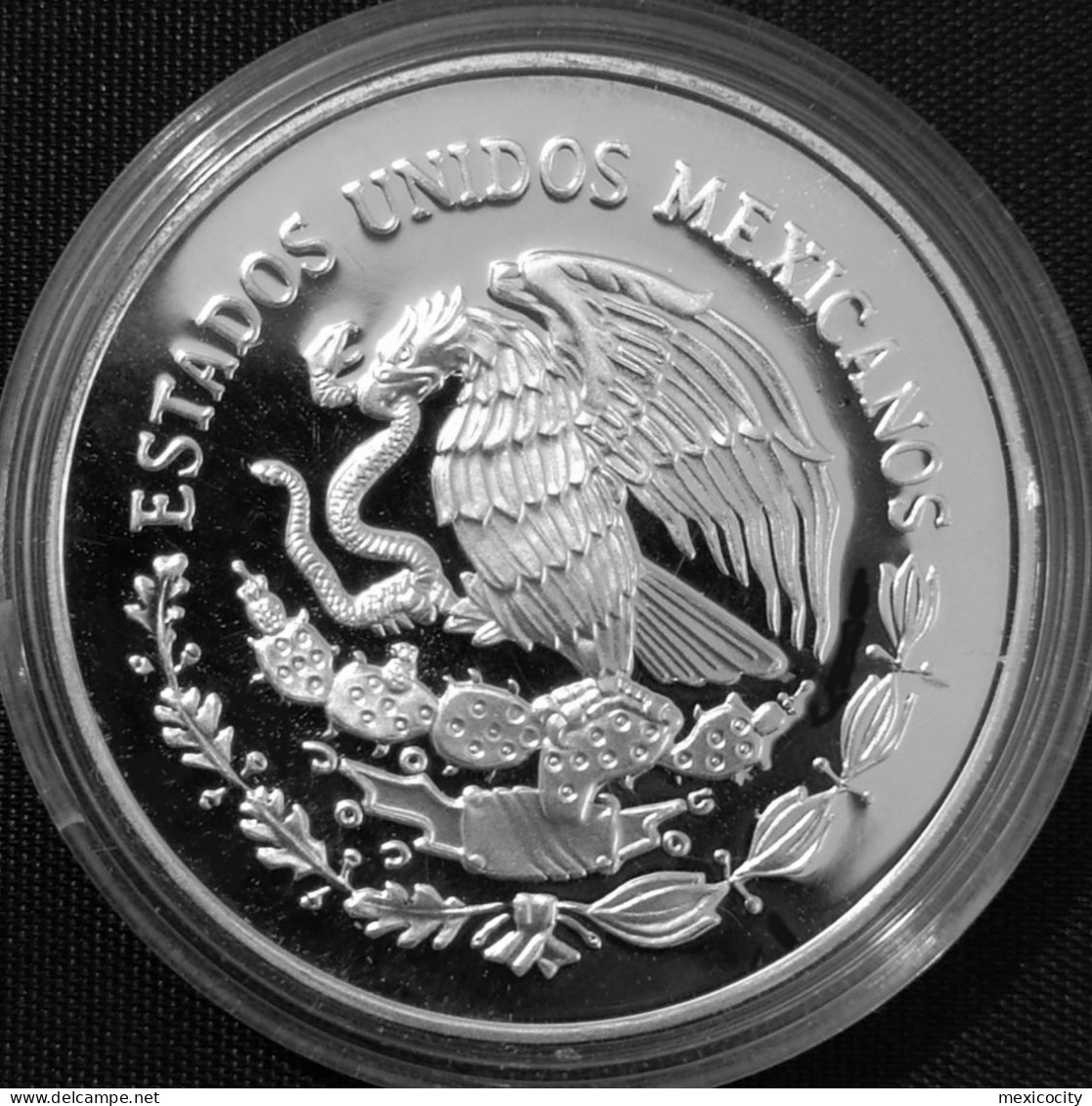 MEXICO 1999 $5 CUAUHTEMOC VESSEL Silver Coin, PROOF Ed., In Capsule, Some Slight Hairlines, Rare - Mexiko