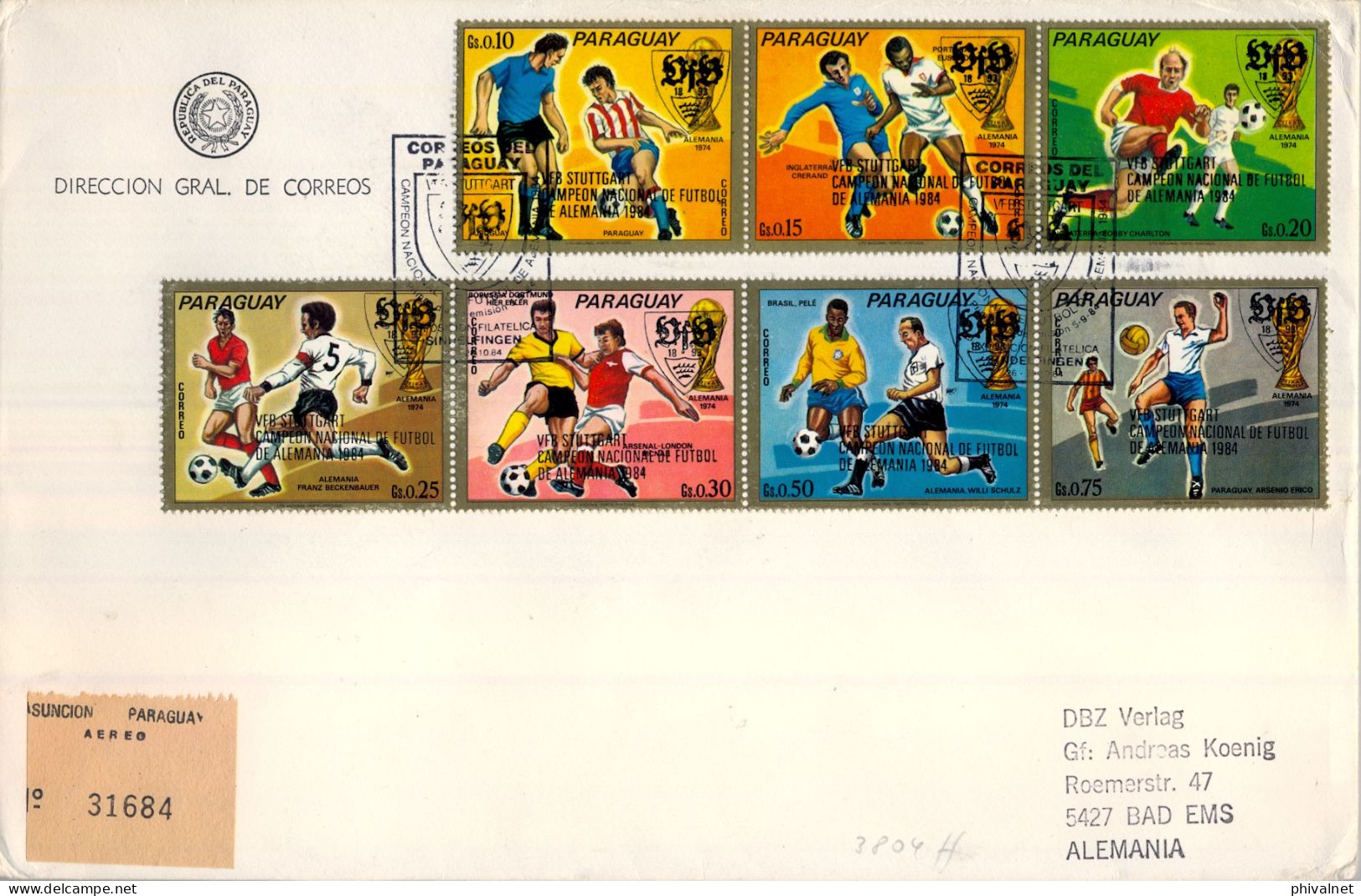 1984  PARAGUAY , SOBRE DE PRIMER DIA CERTIFICADO , FIRST DAY COVER , FÚTBOL , SOCCER , FOOTBALL , FUSSBALL - Paraguay