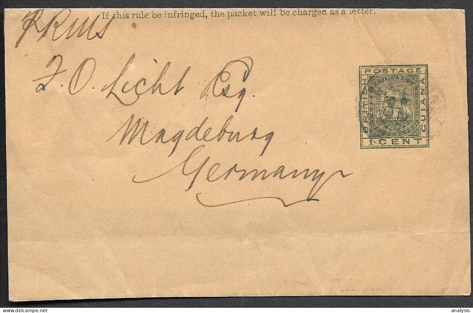 British Guiana 1c Newspaper Wrapper Mailed To Germany 1903 - Guyane Britannique (...-1966)
